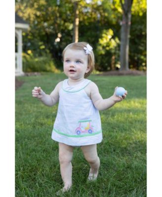 Baby Girl Check Seersucker Shortall With Golf Cart