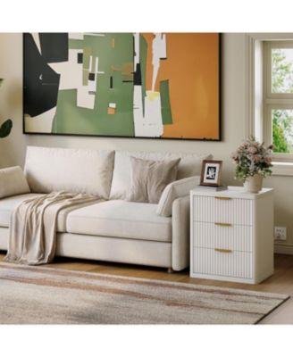 Fluted Nightstand with Charging Station, Bedside Table with 3 Drawers Storage Space