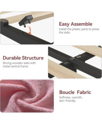 Twin XL Bed Frame with Storage Headboard, Girls Bed Frame with 2 Drawers, Boucle Upholstered Platform Bed with Bookcase