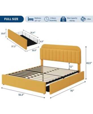 Bed Frame Upholstered Storage Bed with Headboard & 2 Storage Drawers, Metal Support Platform Bed Frame, Easy Assembly, No Box Spring
