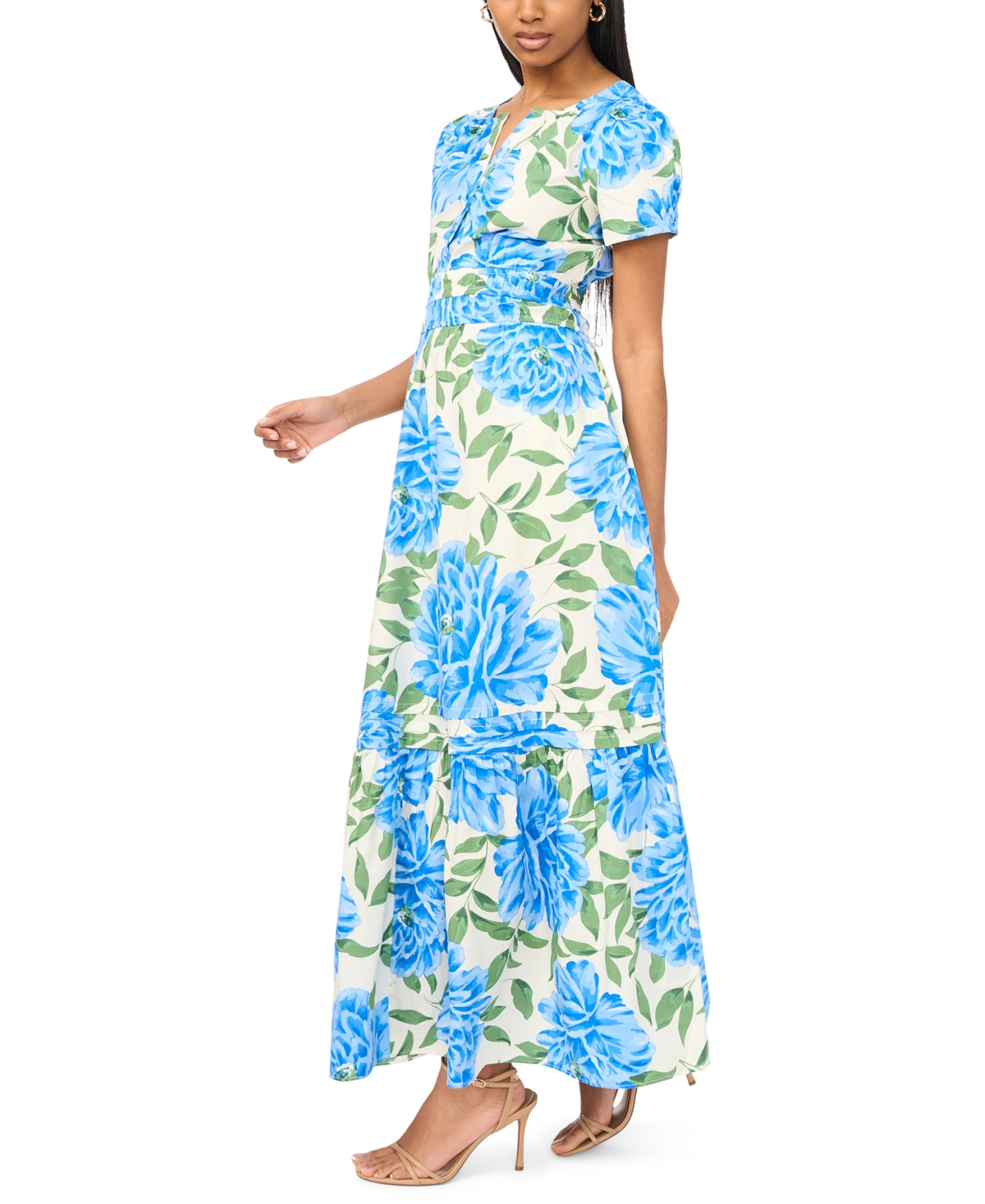 Msk Women's Split Neck Short-Sleeve Maxi Dress