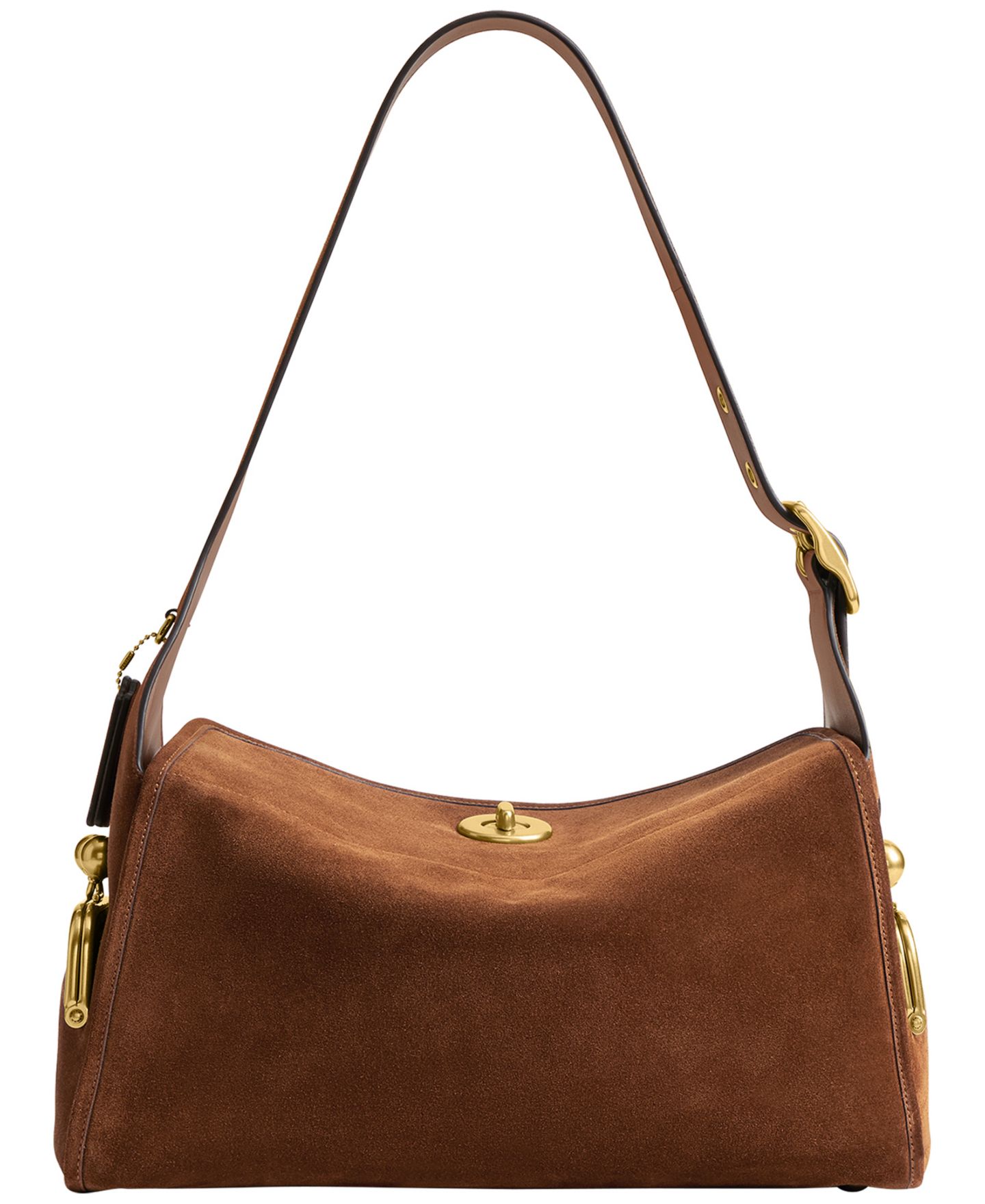 Женская сумка COACH Haversack Large Suede Turnlock Shoulder, цвет: Латунный / Коричневый — фото 2