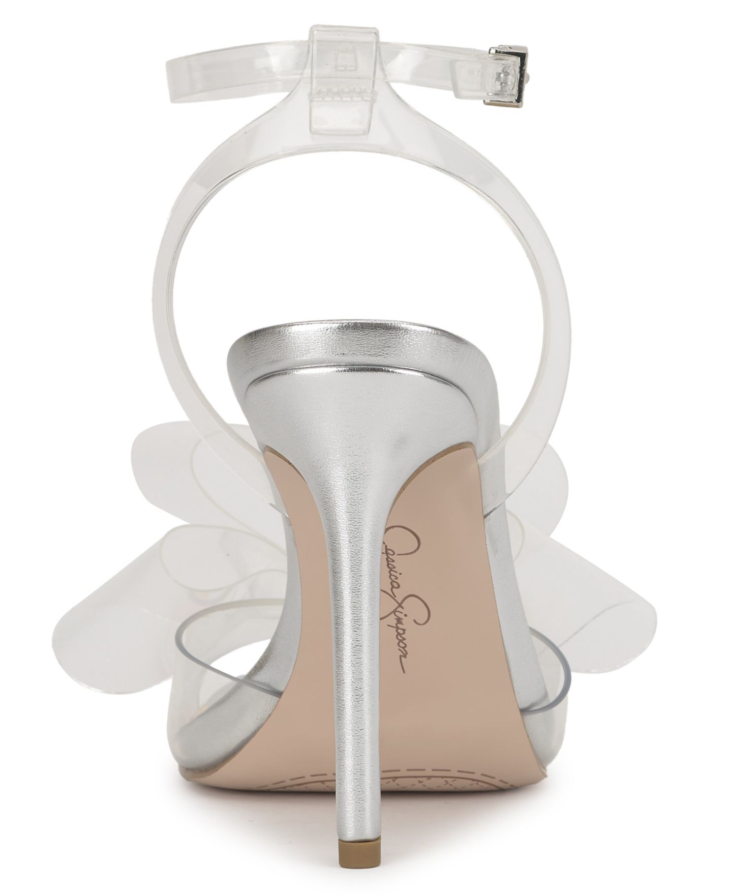 Женские сандалии Jessica Simpson Olivine Vinyl Bow Stiletto Dress Sandals, цвет: Прозрачный / Серебряный — фото 3