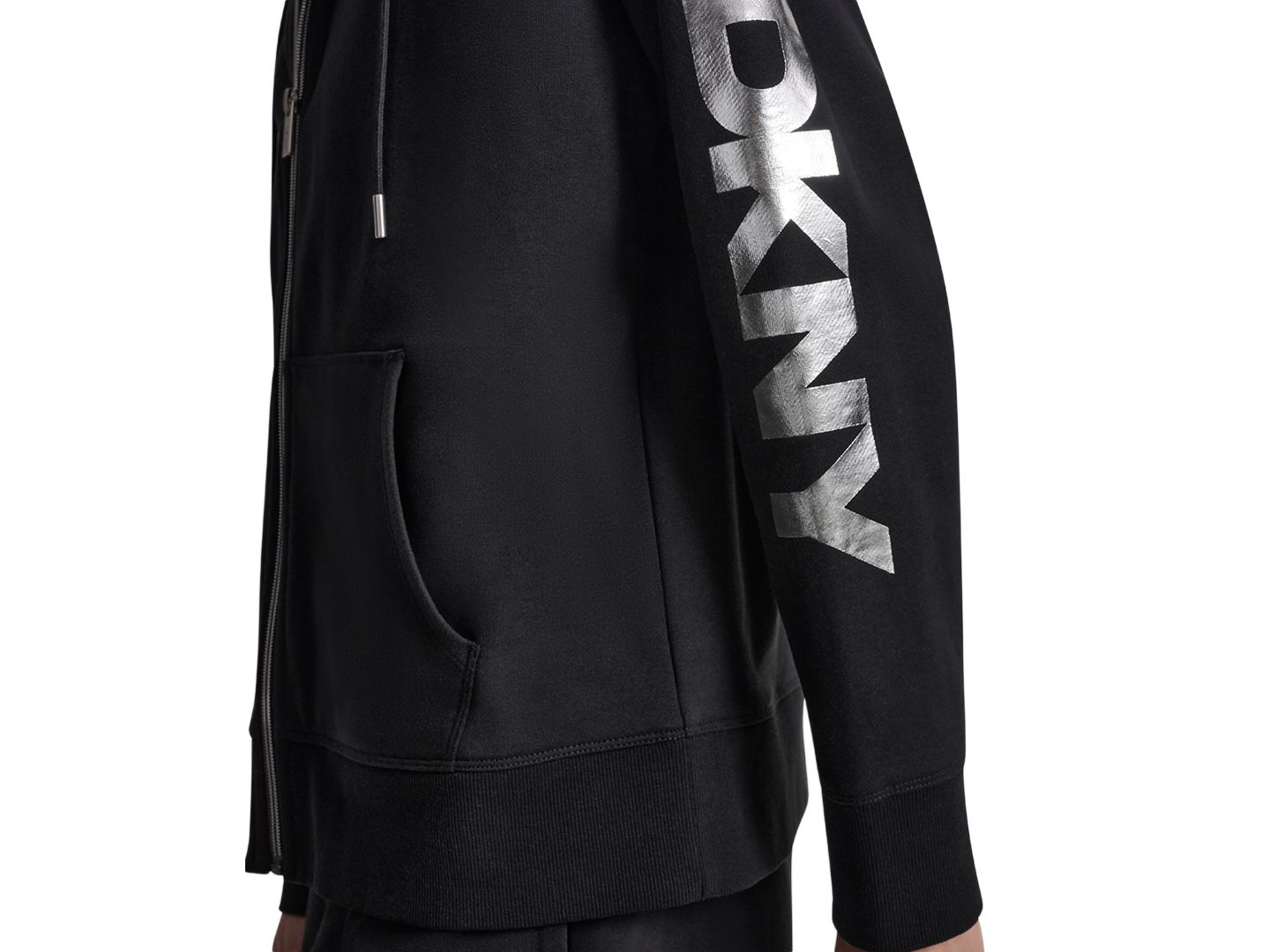 Женское худи DKNY Sport Regular-Fit Full Zip, цвет: Чёрный / Серебряный — фото 6
