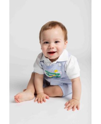 Baby Boy Seersucker Shortall With Airplane