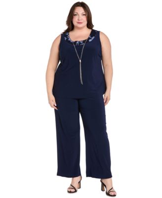 Plus Size Round Neck Top, Jacket & Pants, 3-Piece Set