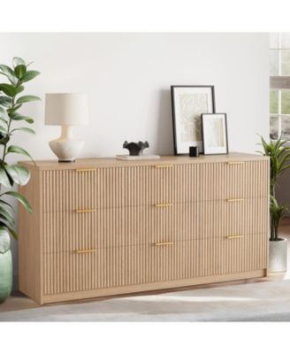MilleLoom Wood Dresser for Bedroom, Modern Fluted 8 & 9 Drawer Dresser Wood TV Stand with Anti-Tip Device, Bedroom Dressers with Drawers