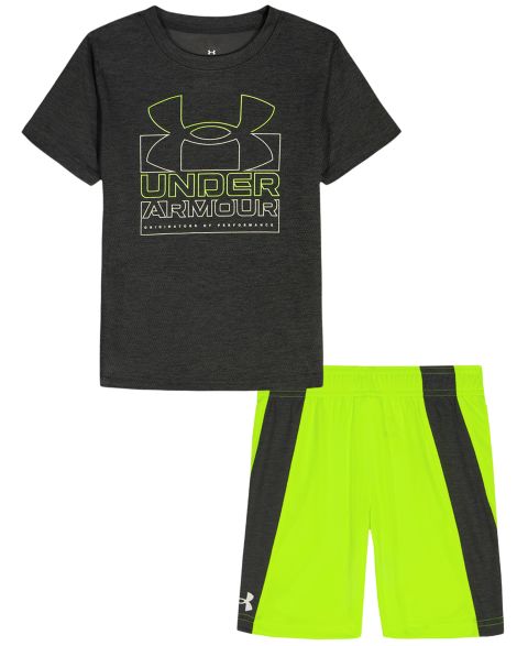 Детский комплект Under Armour: футболка и шорты, 2-7 лет, 2 предмета, цвет: Чёрный / Неоновый