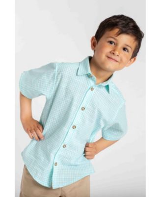 Little Boys Gingham Linen Look Camp Shirt