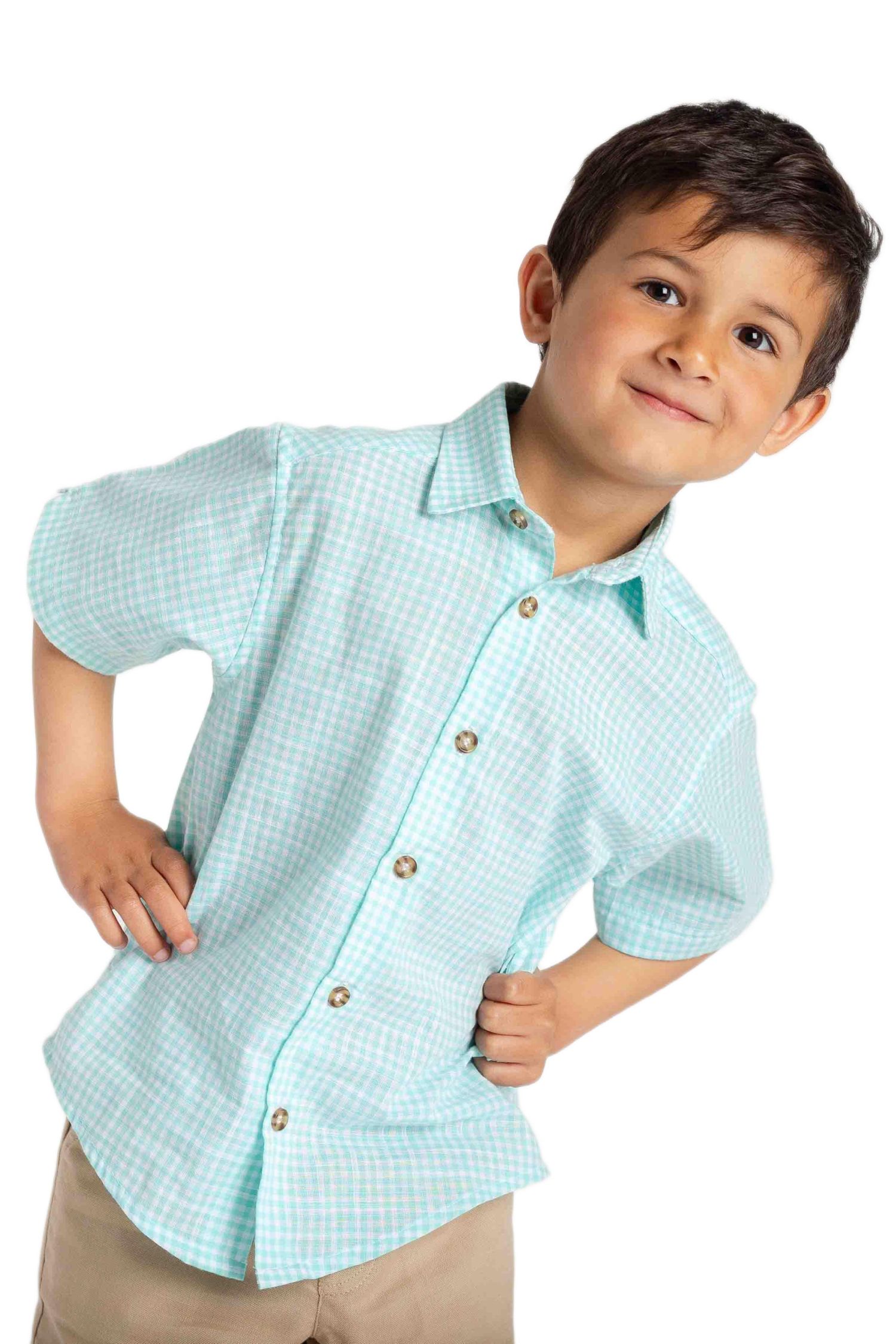 Little Boys Gingham Linen Look Camp Shirt