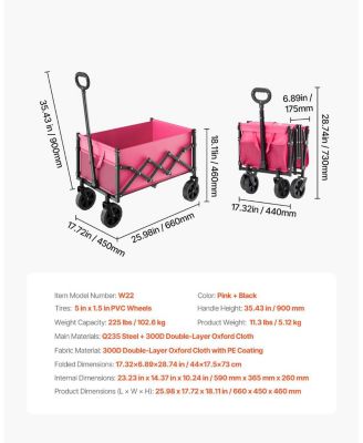 120L Pink & Black Folding Wagon with All-Terrain Wheels & Adjustable Handle