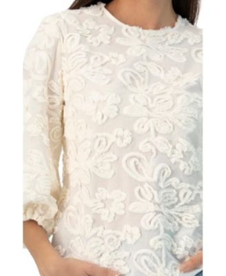Women's Long Sleeve Floral Aplique Blouse