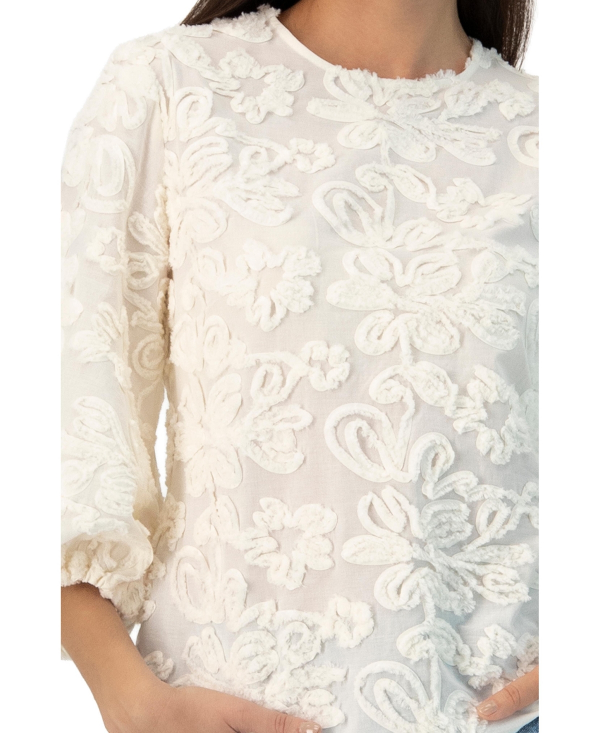 Ivonne Women's Long Sleeve Floral Aplique Blouse