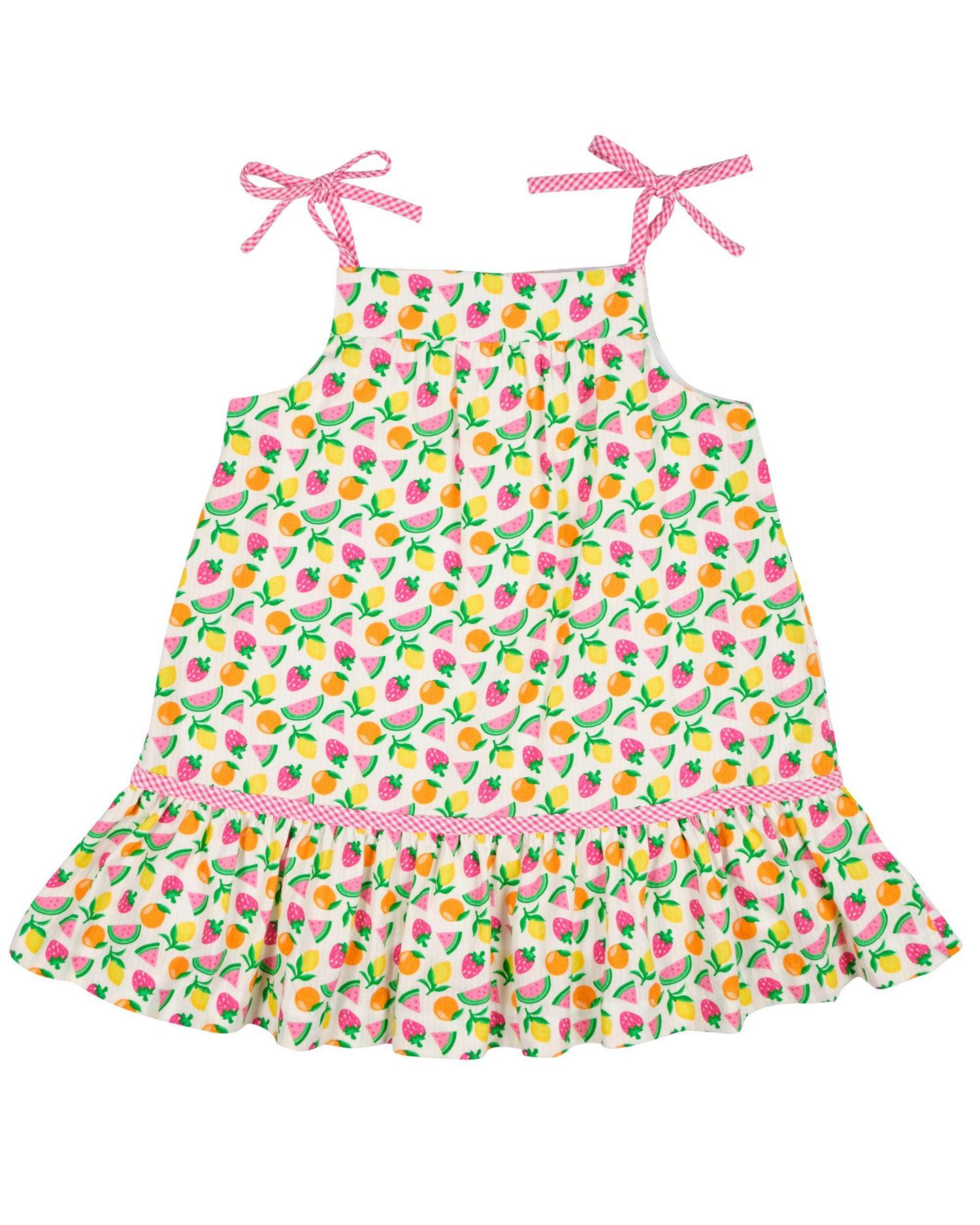 Little Girls Printed Seersucker Dress with Fruit