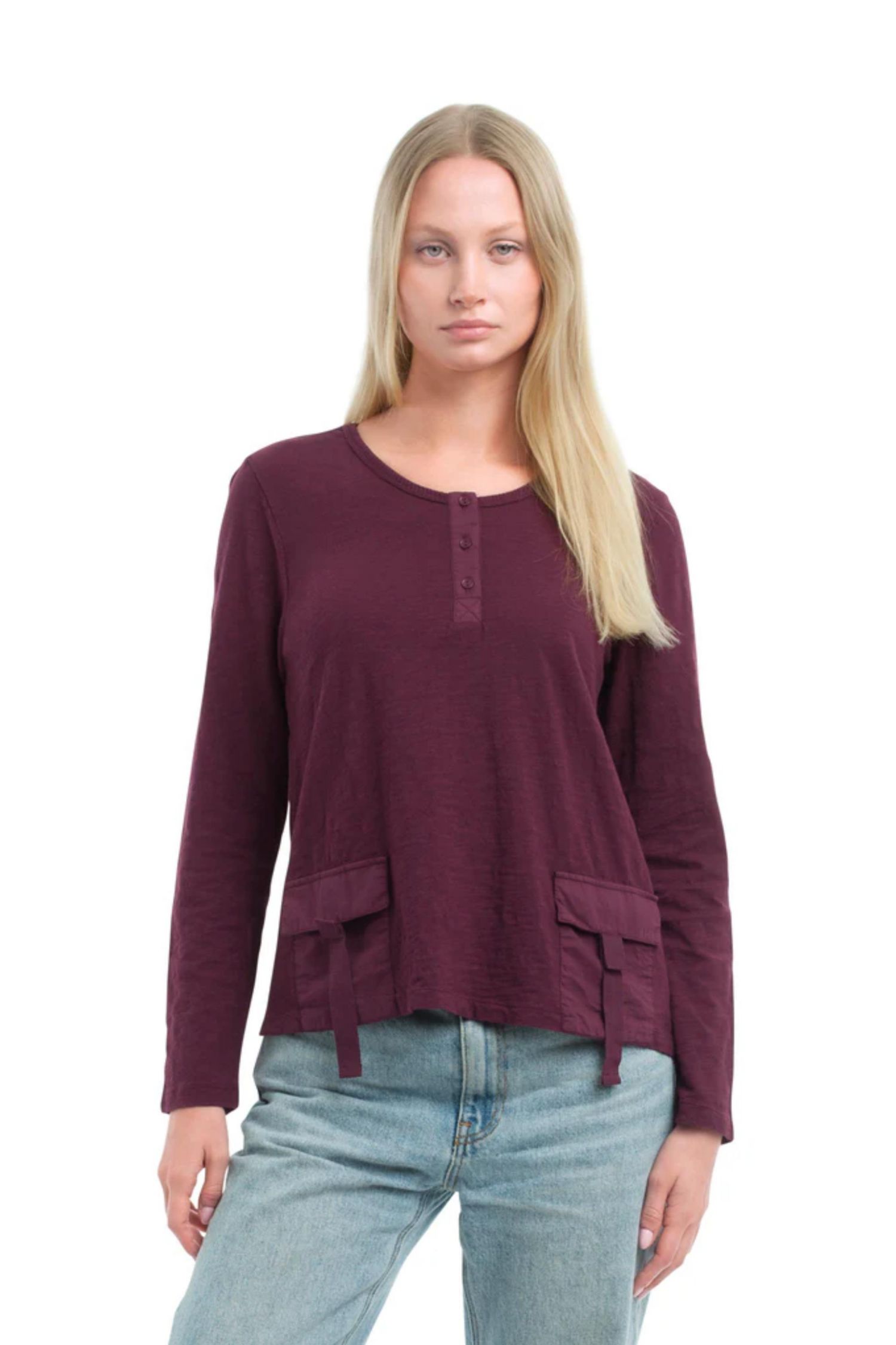 Women's U Neck Button Placket Tee