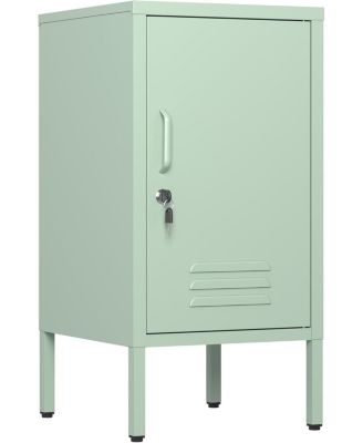 Metal Locker Nightstand with Door & Shelf, Modern Steel Bedside Storage Cabinet, Single Door Lockable Metal End Table for Bedroom