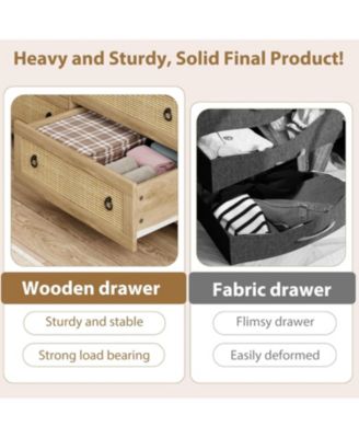 Rattan Dresser with 7 Drawers for Bedroom, Wide Wood Chest of Drawers, Large Clothes Storage Cabinet & TV Stand for Nursery, Living Room