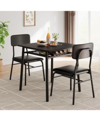 3-Piece Dining Table Set for 2 with Storage Rack, Wood Kitchen Table with Upholstered Chairs Set of 2
