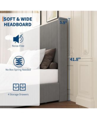  Floating Bed Frame with LED Lights, Velvet Upholstered Platform, Storage Headboard, No Box Spring Needed