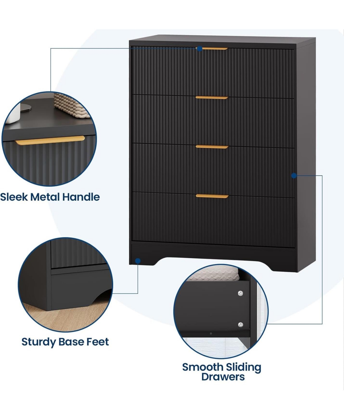 gaomon Patikuin 4 Drawer Dresser for Bedroom, Modern Chest of Drawers with Waveform Fluted Panel, Tall Wood Storage Nursery, Hallway