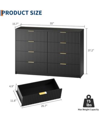 Fluted Dresser for Bedroom, 8 Drawer Double Dresser, Large Capacity & Anti-Tip, Modern Chest of Drawers with Metal Handles