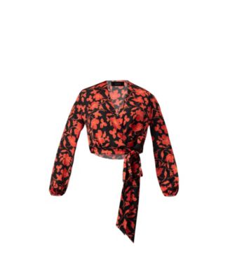 Women's Floral Wrap Blouse with Tie Waist