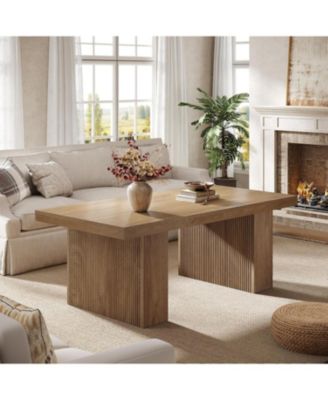 Farmhouse Coffee Table, 47.24 Inch Rectangle Center Table with Large Tabletop & Thick Base, Rustic Wooden Furniture