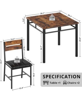29.1" W Dining Table Set for 2, Small Kitchen Table with Upholstered Chairs