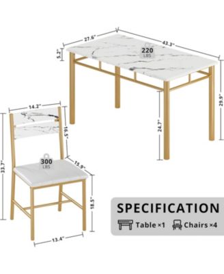 27.6" W Dining Table Set for 4, Wood Kitchen Table with Upholstered Chairs, White & Gold