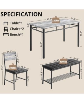 43.3" W Dining Table Set for 4 with Upholstered Bench and 2 Chairs.