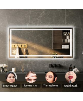 Homfan LED Bathroom Mirror with Lights, Front Lit + Backlit Vanity Mirror for Wall, Dimmable Lighted Bathroom Vanity Mirror, Anti-Fog, Memory Function