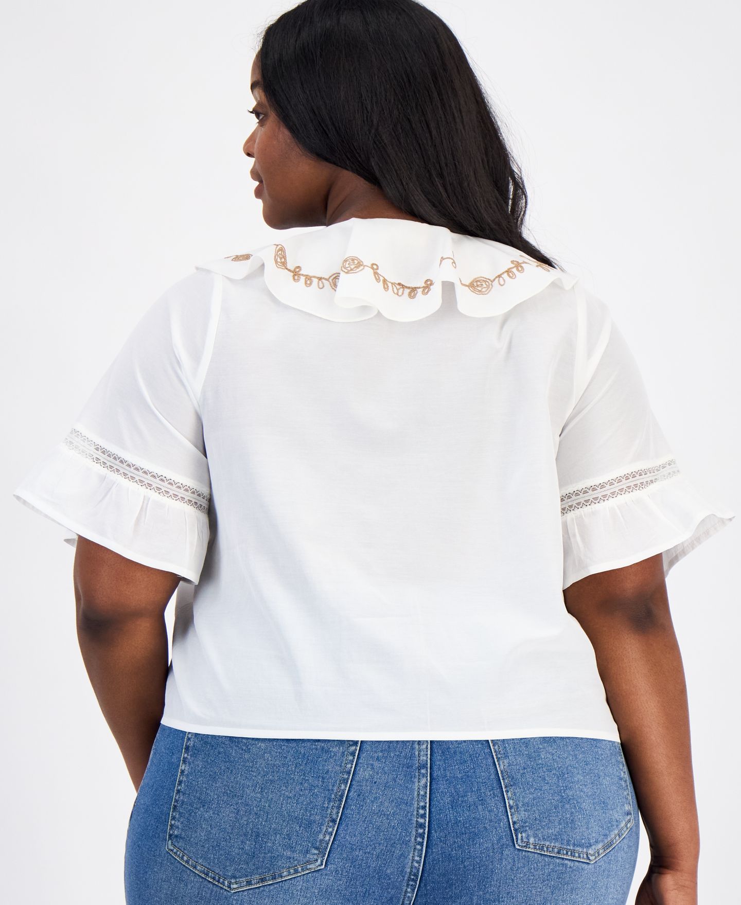 Женская блузка And Now This Plus Embroidered Elbow-Sleeve Flyaway Blouse, цвет: Слоновая кость — фото 4