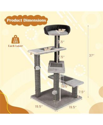 3-in-1 Cat Activity Stairs: 37-Inch Tiered Perches with Scratching Mats, Spring Ball & Dangling Toys for Climbing and Play