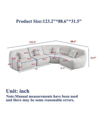 123.2" Modern Luxury Curved Sectional Sofa, Chenille Modular Cloud Sofa with 4 Pillows