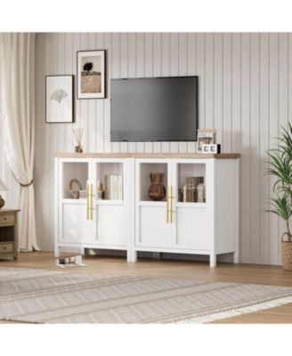 29" Large Buffet Sideboard Cabinet with 2 Glass Doors and Shelves, Modern Farmhouse Storage Cabinet Table for Kitchen Dining Room, Living Room,