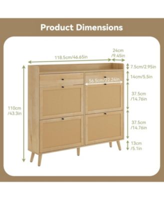 Rattan Shoe Cabinet Storage for Entryway, Shoe Organizer Cabinet with 4 Flip Drawers and 2 Slide Drawers