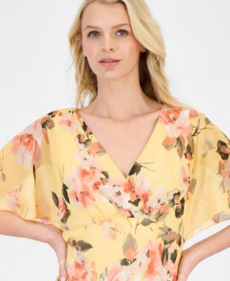 Women's Floral Chiffon Butterfly-Sleeve Dress