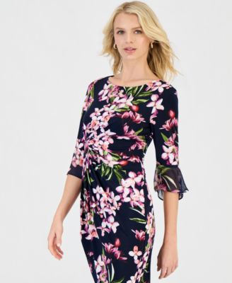 Women's Floral-Print Flounce-Sleeve Dress