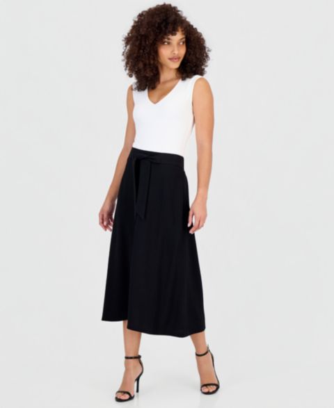 Женская юбка Anne Klein Essentials Petite Pull-On Tie-Waist Midi, цвет: Чёрный