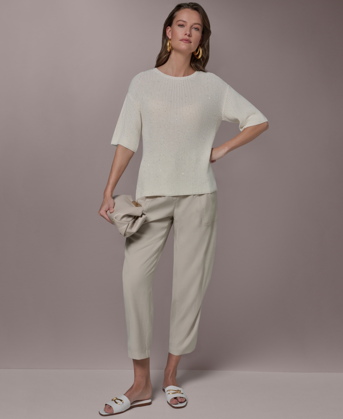 Donna Karan New York Women's Short-Sleeve Oversized Sweater