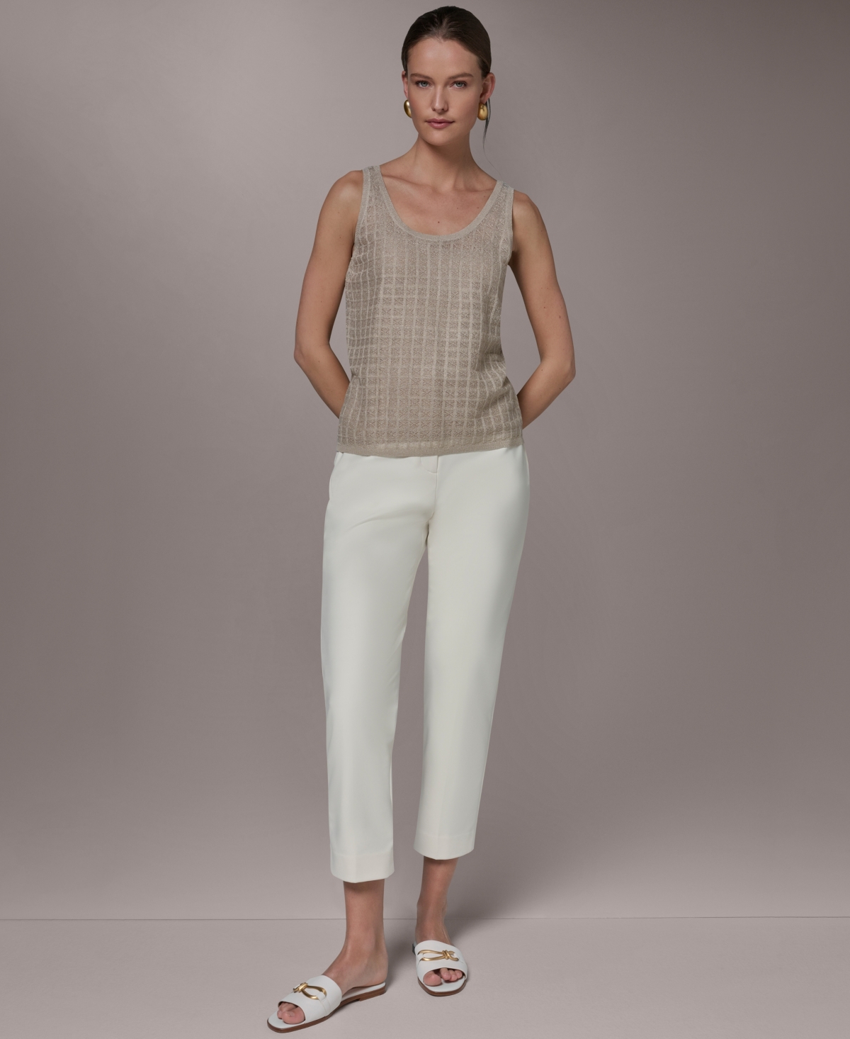 Donna Karan New York Women's Grid Pattern Sleeveless Sweater