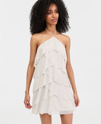 Juniors' Glitter Low-Back Ruffled Dress