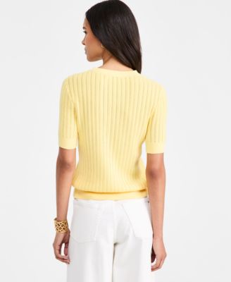 Women's Pointelle Ribbed Short-Sleeve Sweater
