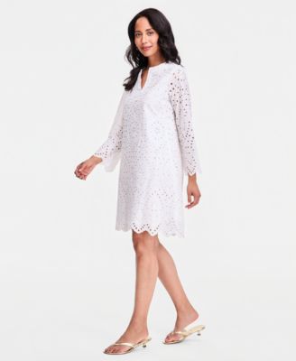 Women's Novelty Eyelet 3/4-Sleeve Shift Dress