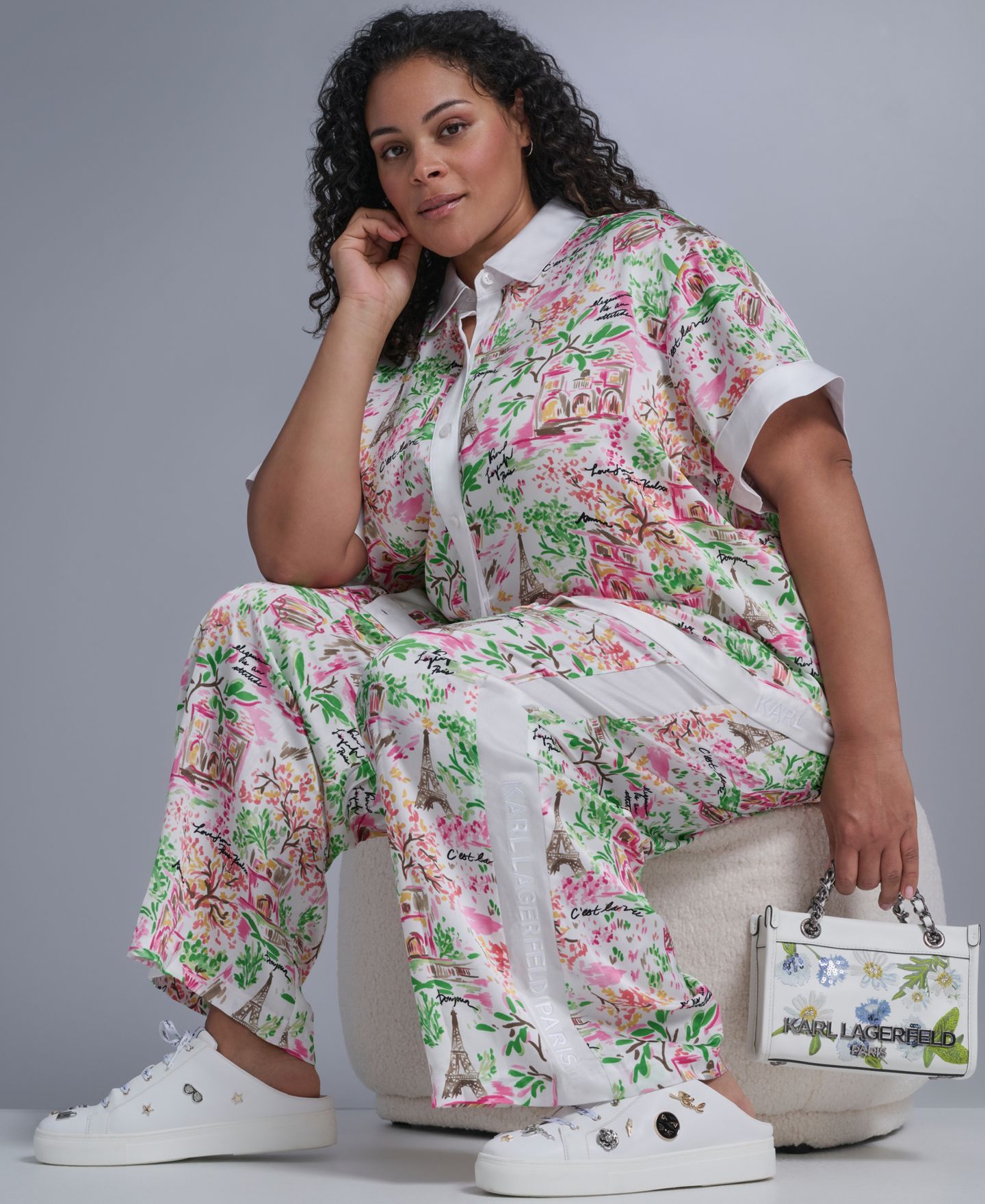 Женские брюки KARL LAGERFELD PARIS Plus Size Printed Soft, цвет: Розовый разноцветный — фото 7