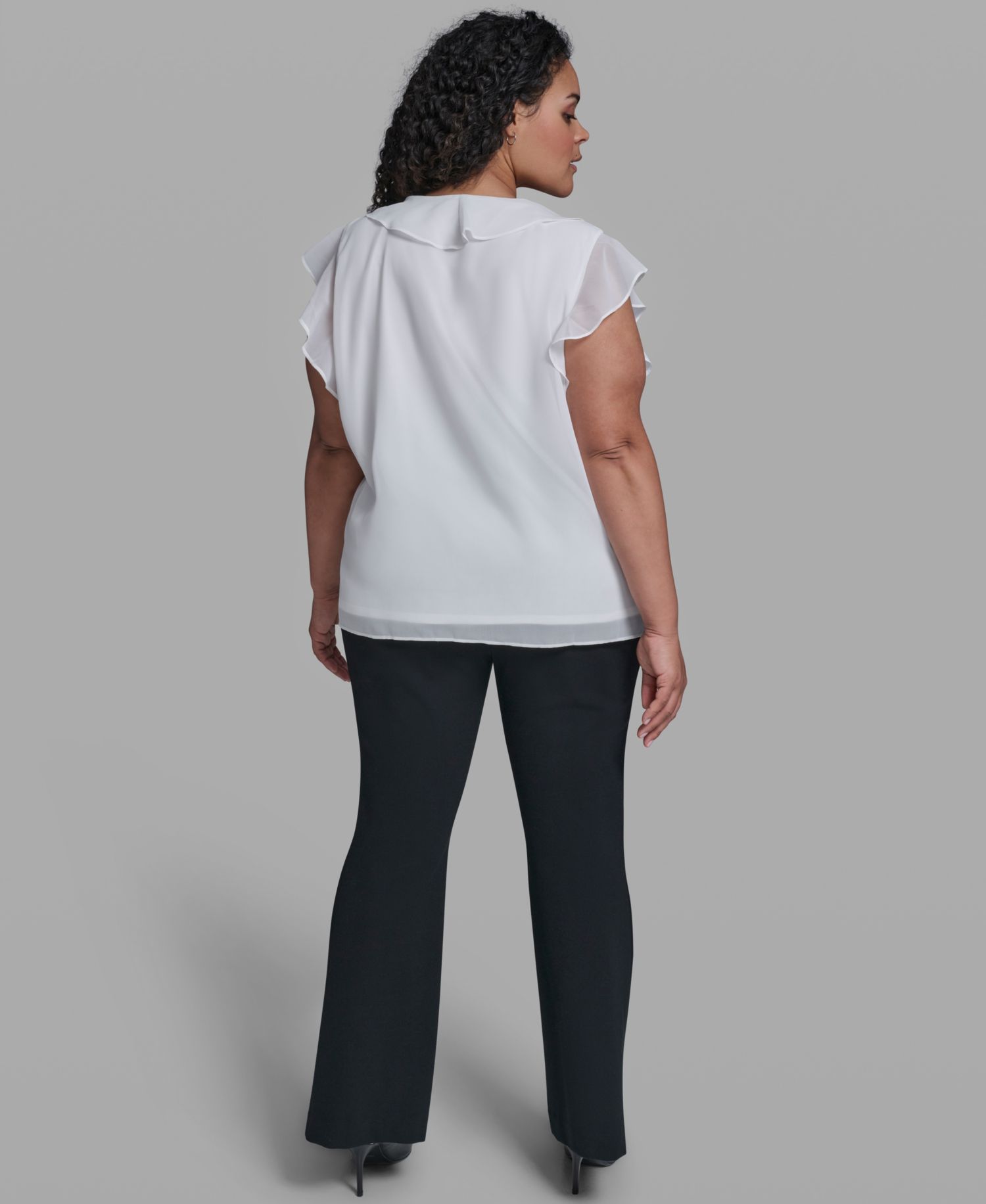 Plus Size Rosette V-Neck Ruffle Blouse Top