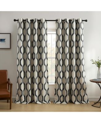 Renzo Ikat Geometric Linen Room Darkening Window Curtain