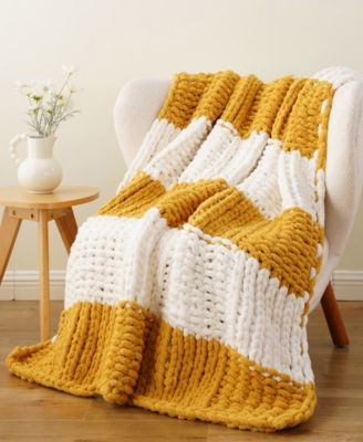 Color Blocked Thick Chenille Chunky Knit Throw, 50" x 60"