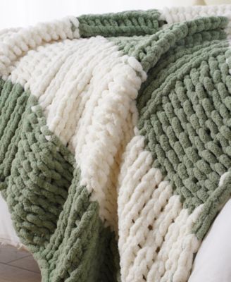 Color Blocked Thick Chenille Chunky Knit Throw, 50" x 60"