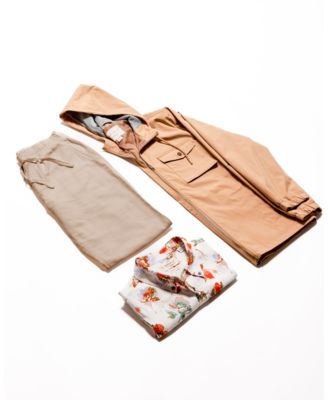 Men's Linen Drawstring Pants, Hooded Safari Jacket, and Short-Sleeve Print Linen Cotton Shirt